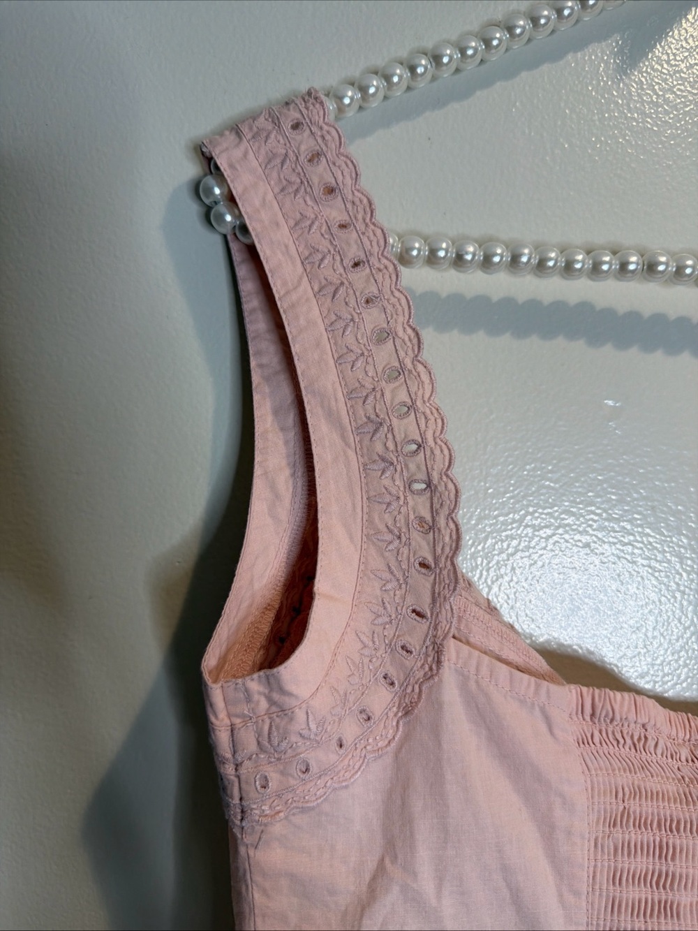 Free People Love Me Not Eyelets Embroidered Scalloped Button Front Fitted Tank M - Picture 7 of 7